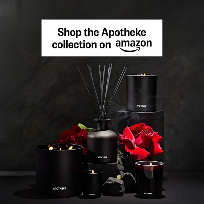 Apotheke Luxury Scented Reed Diffuser for Home, Charcoal - 6.7 Fl Oz Essential Oil Aromatherapy - 10 Rattan Scent Sticks Room Diffuser - Long-Lasting Fragrance for Bedroom, Home, Bathroom