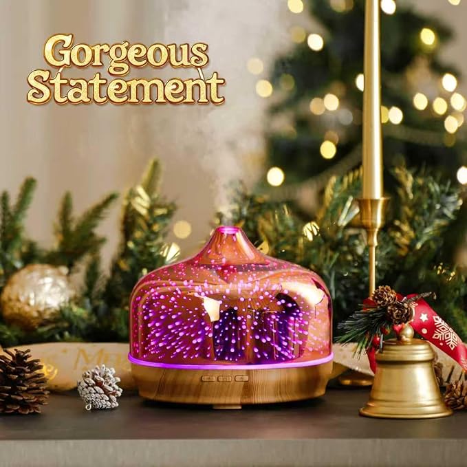 Porseme 500ml Glass Essential Oil Diffuser Aromatherapy Ultrasonic Cool Mist Humidifier 15-21 Running Hours Diffusers with Remote Control for Sleeping Yoga Working Spa(Rose Gold）