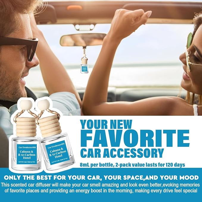 C Classy Hanging Car Air Freshener 2 Pack, Cabana Hotel Scent Essential Oil Diffuser, Long-Lasting Fragrance,Cute Glass Bottle Car Accessories for Women & Men, Made in USA