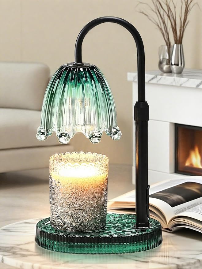 Flower Candle Warmer Lamp with Timer & Dimmer, Mothers Day Gifts for Mom Women, Adjustable Height Floral Candle Warmer for Jar Candles, Girly Wax Melter, New Home Office Decor (Green-Flower)