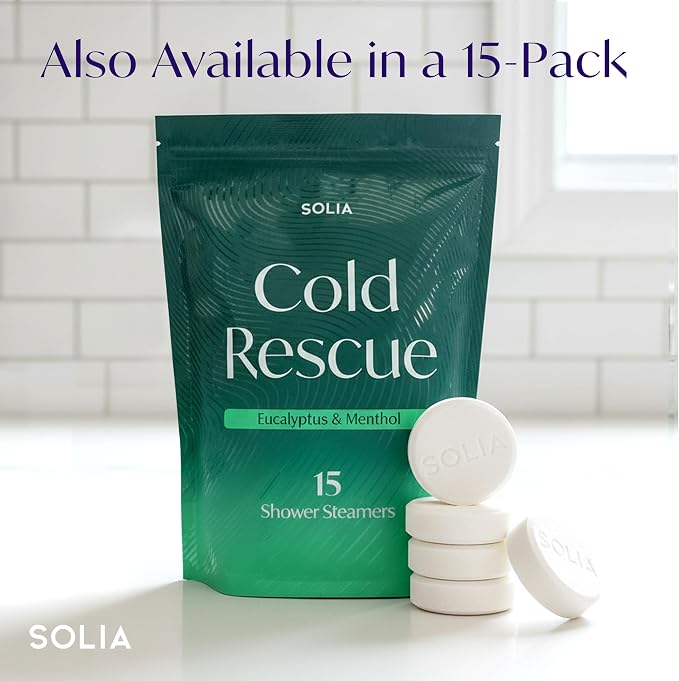 Solia Congestion Eucalyptus & Menthol Natural Shower Steamers - Patent-Pending - Real Essential Oil Menthol Tablets, Spa Steamers Aromatherapy, 7-Pack
