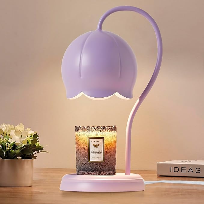 Light Purple Cute Flower Candle Warmer Lamp with Timer Dimmable, Bedroom House Office Aesthetic Living Girls Room New Home Decor, Christmas Birthday New Year Gifts for Women Mom