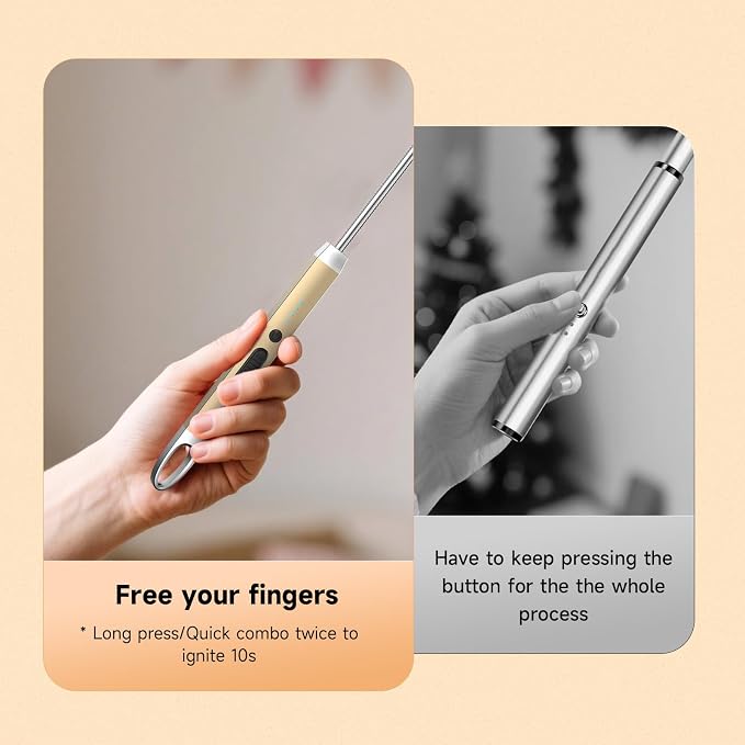 Electric Candle Lighter, USB-C Rechageable Arc Lighters for Camping, Long Lighter with 360° Flexible Neck & Safety Switch, Windproof lighters for BBQ, Gift for Mom, Wife (Champagne Gold)