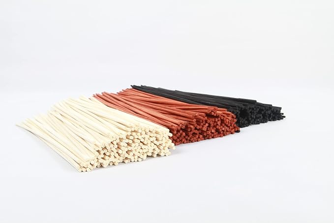 120PC Reed Diffuser Sticks,Diffuser Refills,Natural Rattan Essential Oil Aroma Refill Wood Sticks for Spa, Home,Office (Black and Orange and Natural)