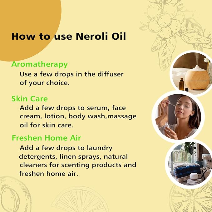 GM Gumili Neroli Essential Oil, Pure Neroli Oil for Diffuser - 3.38 Fl Oz 100ml