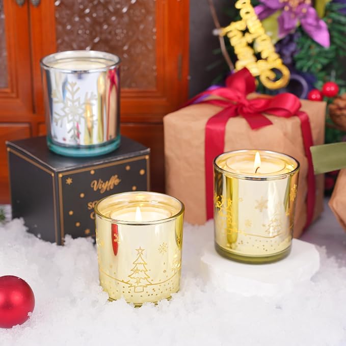 Viyffo Vanilla Candle for Home Scented - 5oz Small Non Toxic Soy Candle with LED Light, Decorative Gold Jar for Holiday Décor, Funny Birthday Gift for Women and Men