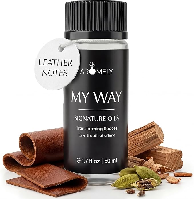 AROMELY My Way Diffuser Oil Blend | Luxury Home Fragrance Oil for Diffusers | Inspired by 1 Hotel | Signature Scent with Notes of Leather, Cardamom, Lemon, Cedarwood, Iris & Amber | 50ml