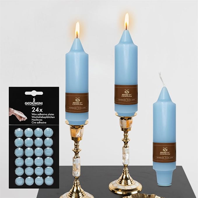 Taper Candle Wax Dots - 24pcs Spiral Sticky Dots White Adapter Small Adhesive, Soft Wax for Any Holder Accessories - Blue