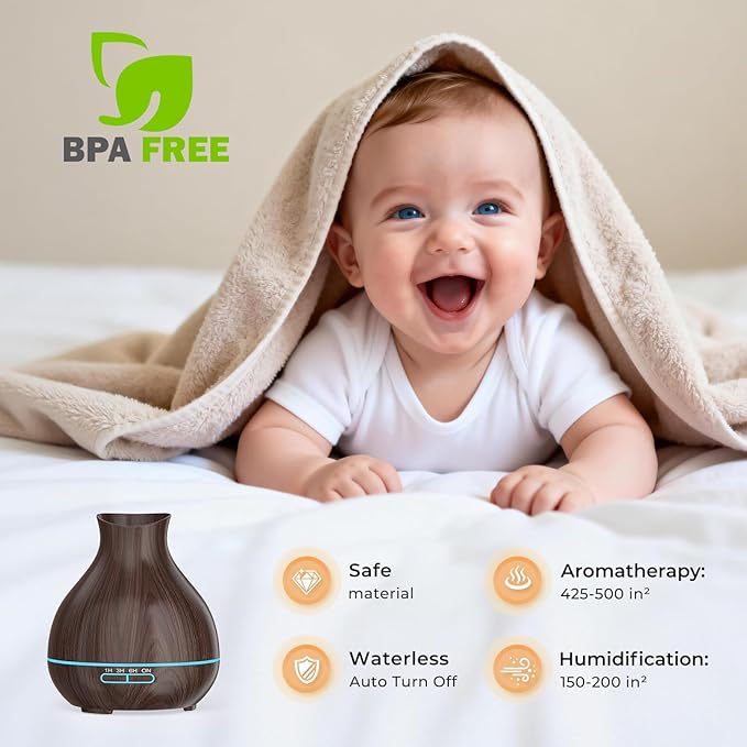 Aromatherapy Essential Oil Diffusers,2 PCS 550ml High Mist Output Humidifiers for Large Room, Home, Waterless Auto-Off, 7 Color LED Lights Cool Mist Humidifier Ultrasonic Diffusers