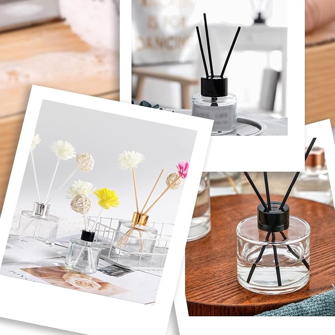 ericotry 2PCS Empty Clear Glass Essential Oils Diffuser Bottles with Black Caps Fragrance Accessories Use for DIY Replacement Reed Diffuser Sticks Sets Home Fragrance & Decoration (50ml/1.7oz)