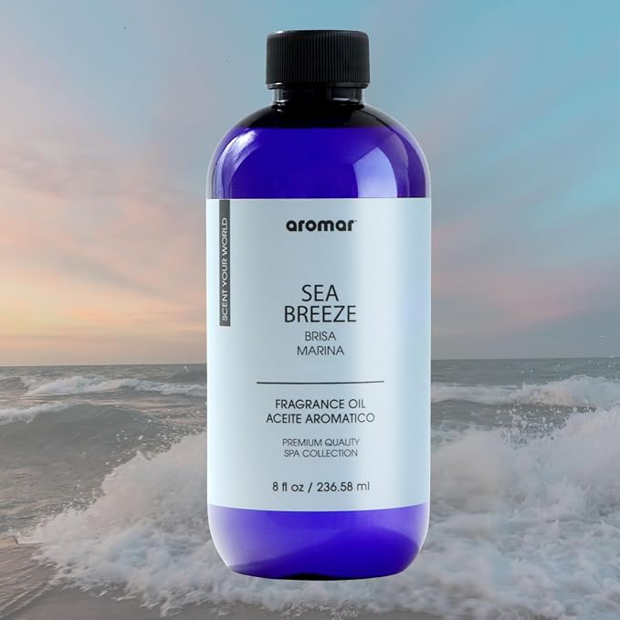 AROMAR Premium Fragrance Oil, Long-Lasting, Refreshing Uplifting Aroma for Aromatherapy, Relaxation & Household Uses. Sea Breeze 8oz