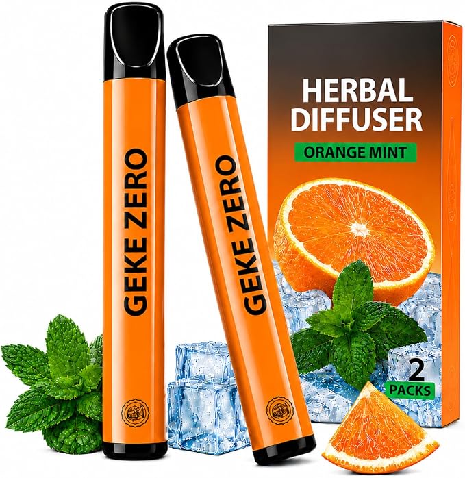 Herbal Diffuser Pen 2 Pack, Natural Mint & Orange Aroma Stick, Nicotine-Free Vaporless Fresh Scent Stick, Portable Non-Electric Herbal Diffuser for Desk, Travel, Home