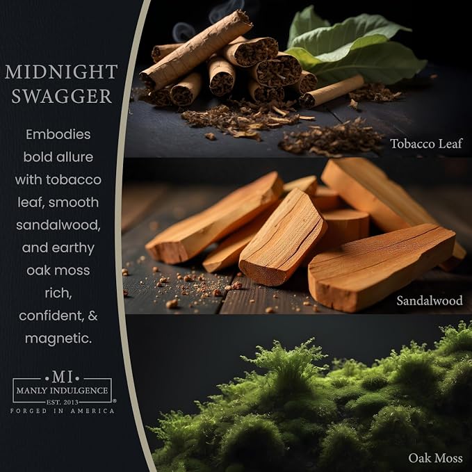 Manly Indulgence Midnight Swagger Scented Candles for Men, 2 Wick, 16.5 oz, Premium Soy Blend Wax, 60H Burn, Candles for Home Scented - Made in The USA