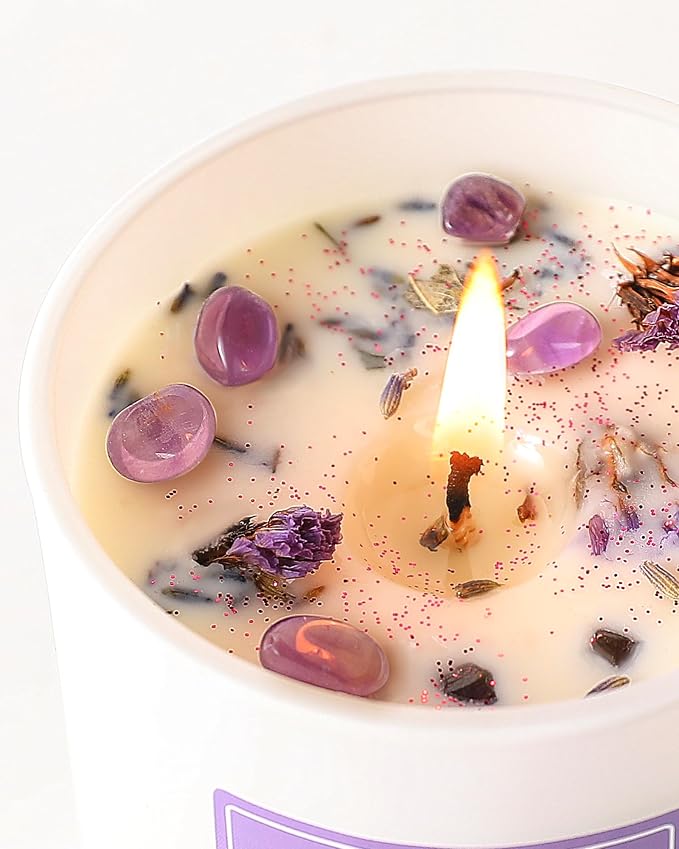 AOOVOO Lavender Scented Candle Set 2 Pack - Aromatherapy Candle with Crystals Inside, 20oz Soy Candles for Home Scented, Birthday Gifts Mothers Day Candle for Women Mom