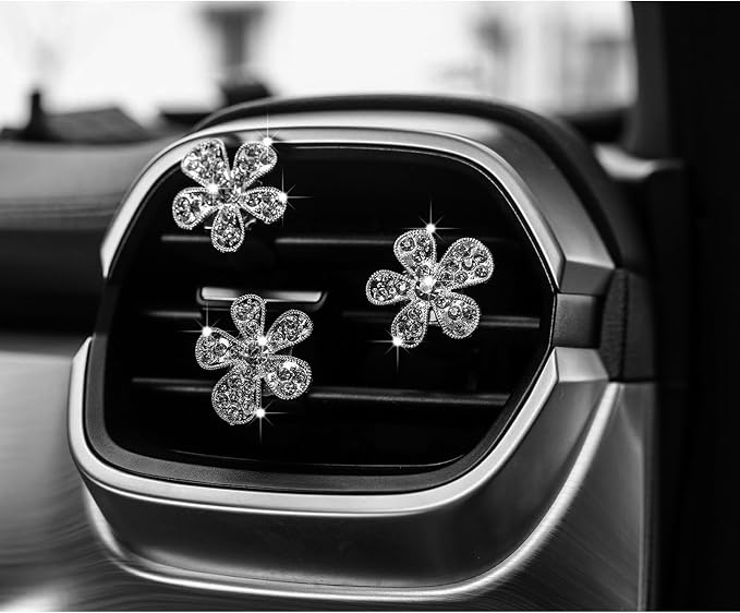5 Pcs Car Vent Clip,Bling Flower Car Air Fresheners Vent Clips Cute Car Vent Decorations,Car Diffuser Rhinestone Car Interior Decoration Charm Car Vent Accessories