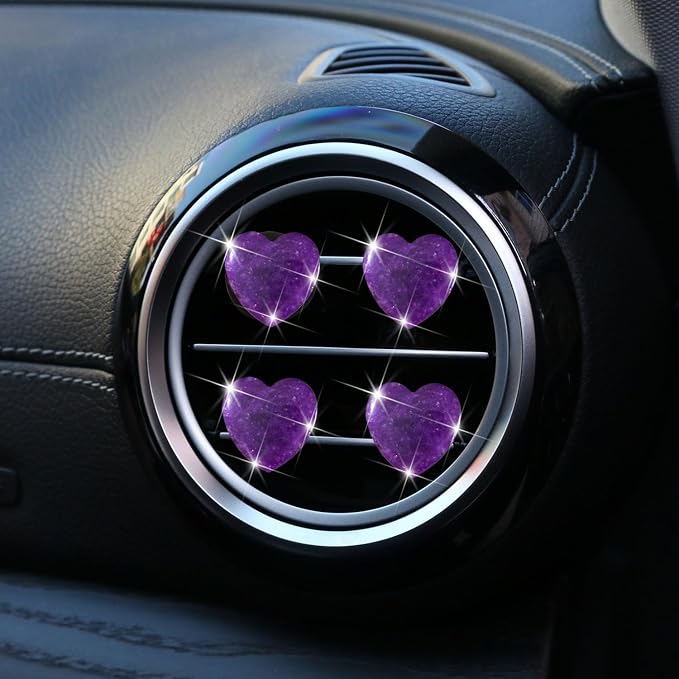 4 Pcs Heart Air Vent Clips, Cute Heart Car Air Fresheners Vents Clips Funny Cars Diffuser Vent Clips Car Interior Decor Charm Cute Cars Accessories,Decoration for Women (Purple)