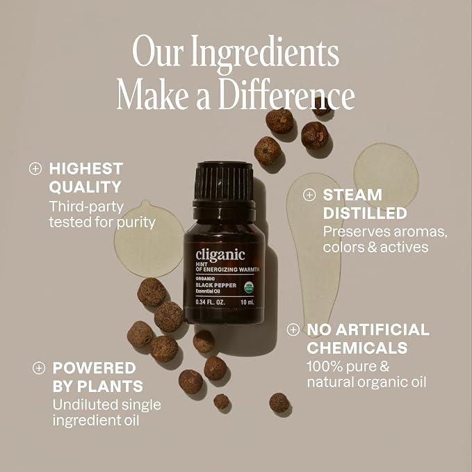 Cliganic Organic Black Pepper Essential Oil, 100% Pure Natural for Aromatherapy | Non-GMO Verified