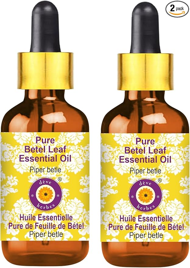 Deve Herbes Pure Betel Leaf Essential Oil (Piper betle) with Glass Dropper Steam Distilled (Pack of Two) 100ml X 2 (6.76 oz)