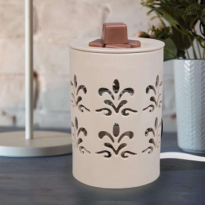 D'Eco Fragrance Wax Melt Warmer - Electric Scented Tart & Candle Warmer w 6 Cinnamon Cubes - Plug-in Halogen Bulb Melts Cubes & Fills Room w Fresh Scents & Night Light Glow for Mom