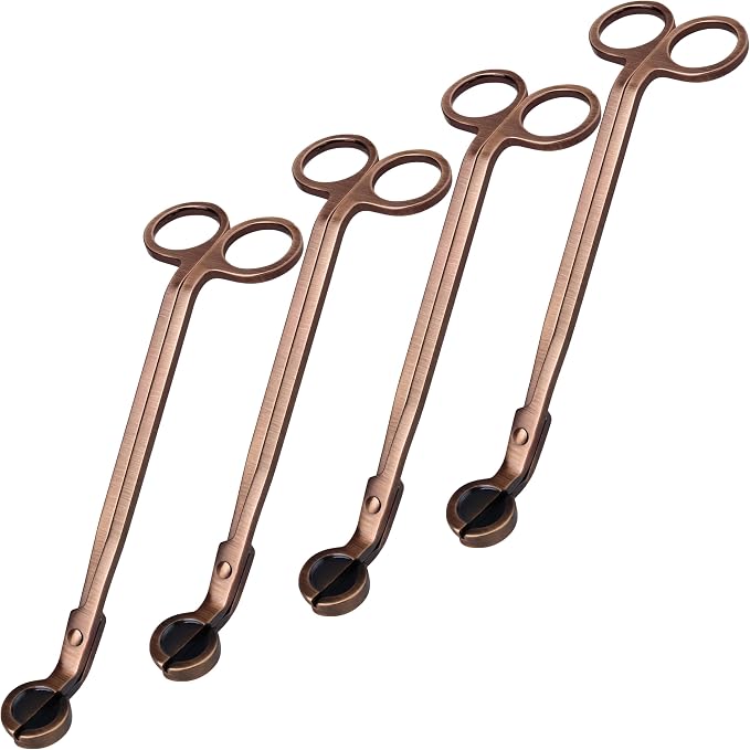 Airy Abode Candle Wick Trimmer 4 Pack, 7 Inch Stainless Steel Wick Cutters for Candles, Cleaner Burn and Less Soot, Brushed Copper