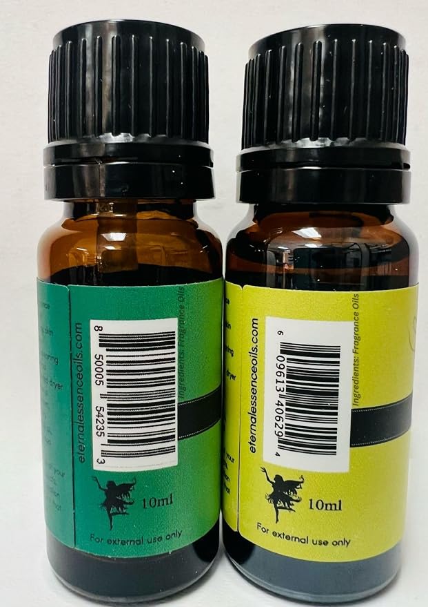 Eternal Essence Oils 2 Pack 10ml Premium Fragrance Oil - Lemon Grass & Sweet Grass - for Candle, Soap Making, Aromatherapy, Diffusers, Home Care, & Humidifiers