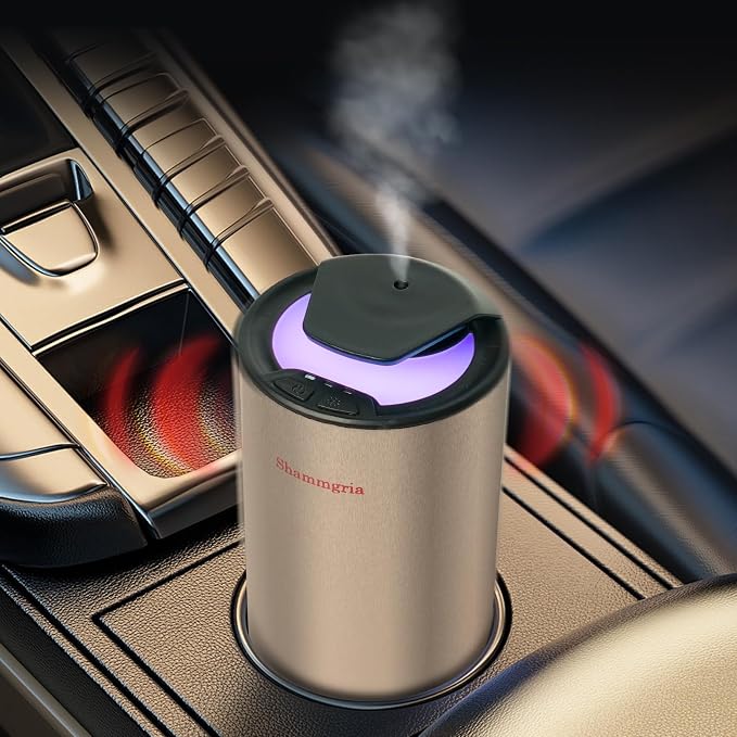 Car Air Diffuser Essential Oil Aromatherapy Scent Diffuser with 3 Mist Levels & LED Lights for Car, Room, Studio, Office- Champagne