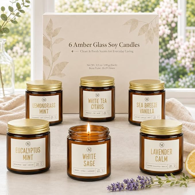 6 Pack Candles for Home Scented - 6 x 3.5oz Soy Wax Candles, 20-25 Hours Long Burn Time, Aromatherapy Candles Gifts Sets for Women Birthday