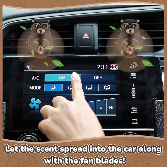 Tallew Car Air Freshener Cute Bear Car Vent Clip Diffuser with Rotating Propeller Outlet Vent 2.5" x 2.4" x 2.1" Easy to Install Included 2 Scents Aroma Tablets Aromatherapy Ornament Auto Accessories