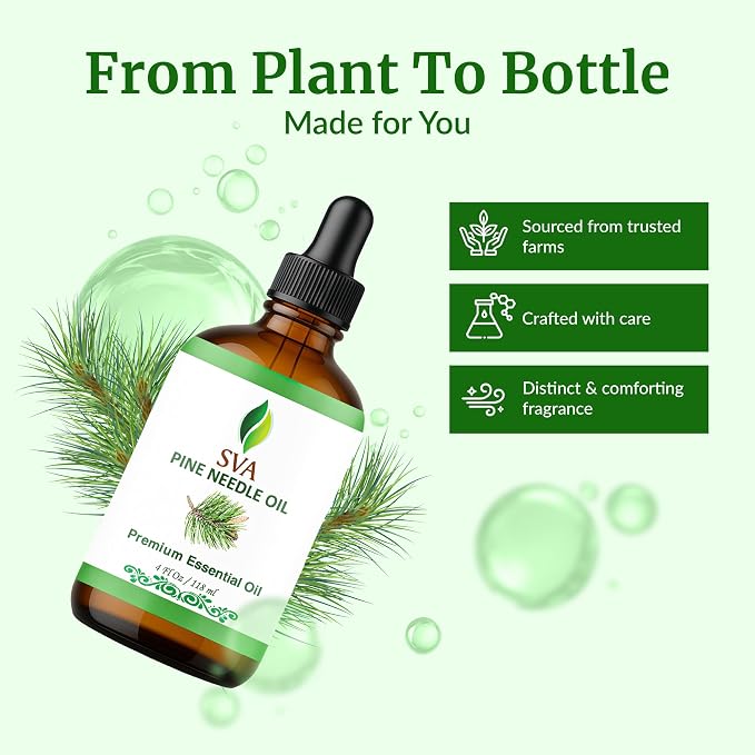 SVA Pine Needle Essential Oil 4 Fl Oz – for Diffuser, Skin & Hair Care – Ideal for Massage & DIY Blends – with Dropper