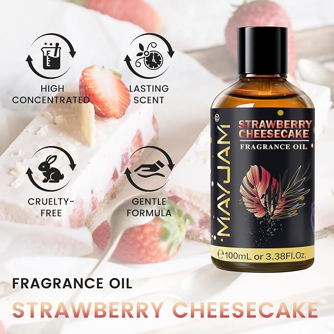 Strawberry Cheesecake Fragrance Oil Essential Oil, MAYJAM 3.38FL.OZ Strawberry Cheesecake Oil for Diffusers for Home, Long Lasting Scented Oils for Soap Candle Making - 100ML
