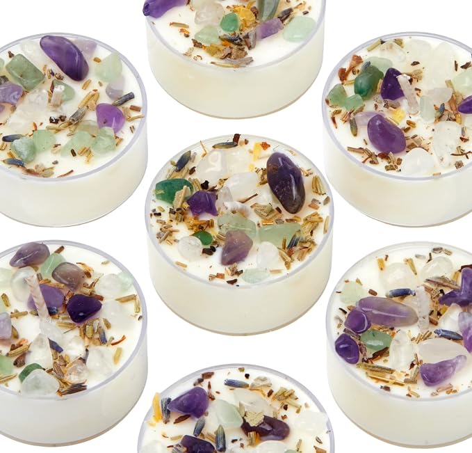 New Moon Beginnings Healing Energy Candle - Negative Energy Cleansing - Soy Aromatherapy - Handmade with Crystals & Herbs - Set of 6 Tealights