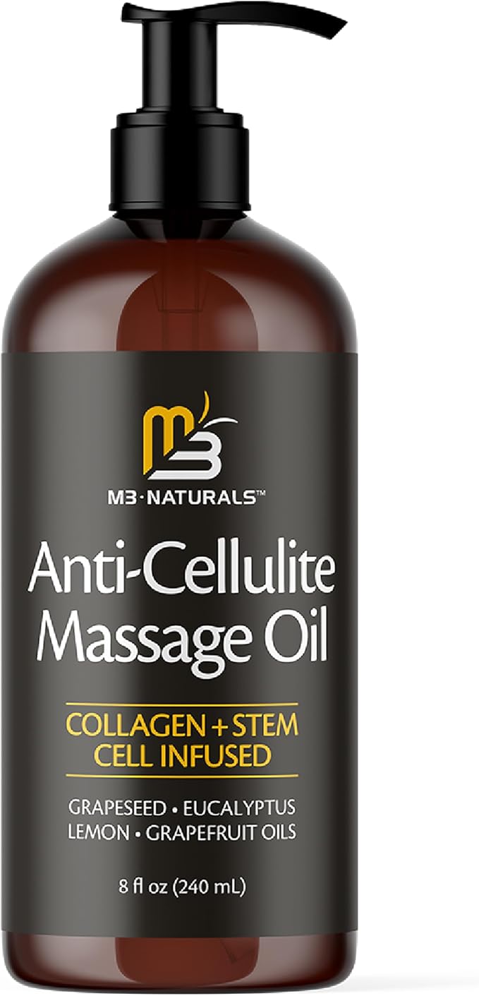 Anti Cellulite Oil and Lymphatic Drainage Massager Kit | Fascia Blaster for Contoured & Smoother Skin | Muscle Roller for Sore Arms, Legs, and Stomach, 8 fl oz by M3