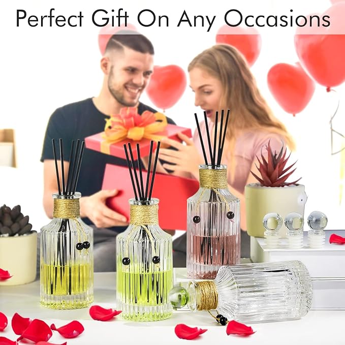 Reed Diffuser Bottle Glass Diffuser Bottles 8oz/250ml Set of 4 Empty Essential Oil Clear Decorative Bottle with Stoppers and Reed Sticks Bulk Reusable Perfume Jar