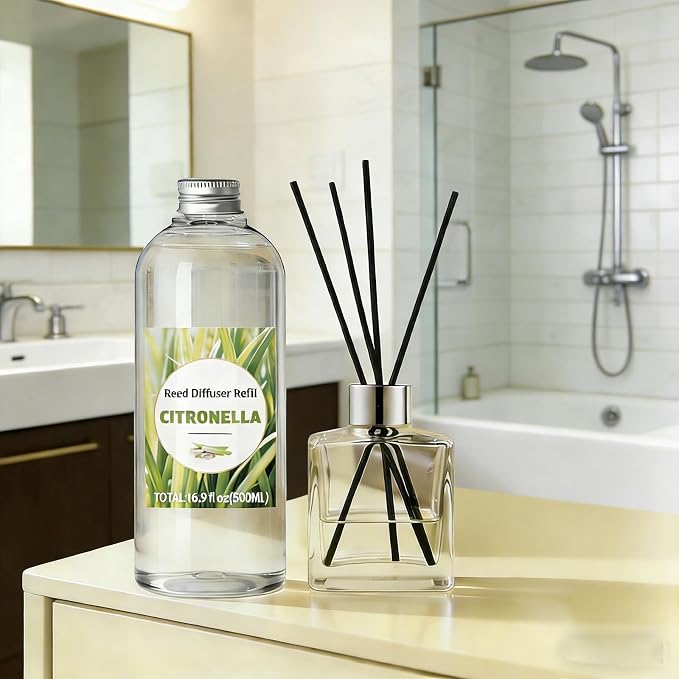 STRN Citronella Reed Diffuser Set, Lemongrass Diffuser Oil Refill, with 6 Sticks 500ML(16.9fl.oz), Room Fresheners for Home, Long-Lasting Scented Fragrance for Summer, Living Room, Bedroom, Office