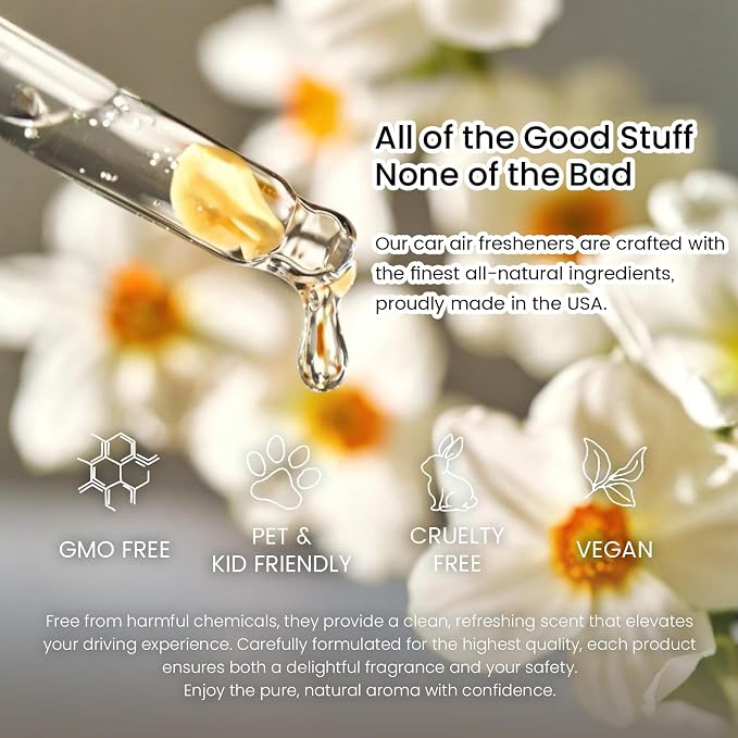 Hanging Car Air Freshener, Long Lasting Essential Oil Diffuser, Non-Toxic Cocoa Butter Cashmere Scent, Cute Car Fresheners for Women, 2 Pack Made in USA