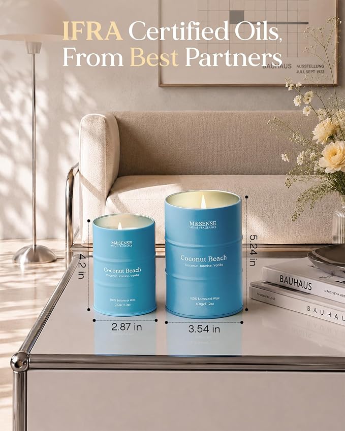 M&SENSE Coconut Beach Scented Candles Large Summer Candle, Natural Soy Candles 21.2oz Beach Candle,Aromatherapy Candle for Stress Relief Meditation Relaxing