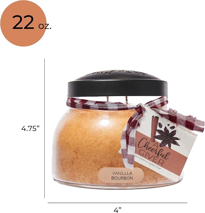 A Cheerful Giver - Vanilla Bourbon - 22oz Mama Scented Candle Jar with Lid - Keepers of the Light - 125 Hours of Burn Time, Gift Candle, Brown