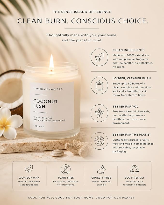 Coconut Lush Scented Candle | Inspired by VS Coconut Passion | 7oz Soy Wax Long Lasting Scented Candle for Women | Gift for Women Sensual Warm and Cozy Fragrance