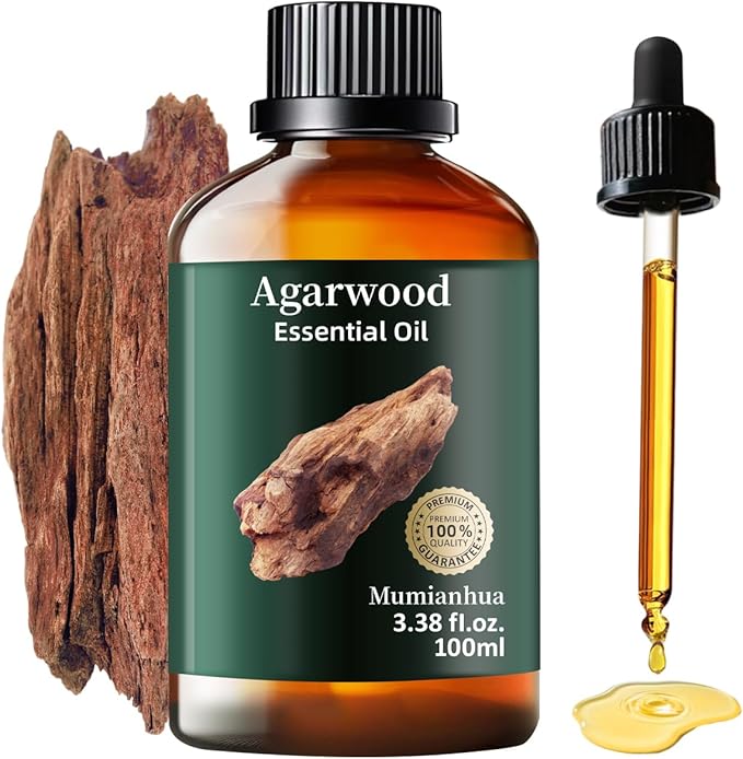 Agarwood Essential Oil, Pure Mumianhua Oud Oil for Meditation & Evening Grounding, Luxurious Woody Aroma for Diffuser, Perfume, Skin, Hair, Candle & Soap Making – 3.38 Fl Oz