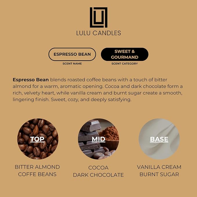 Lulu Candles | Espresso Bean | Luxury Scented Soy Jar Candle | Hand Poured in The USA | Highly Scented & Long Lasting (9 Oz.)