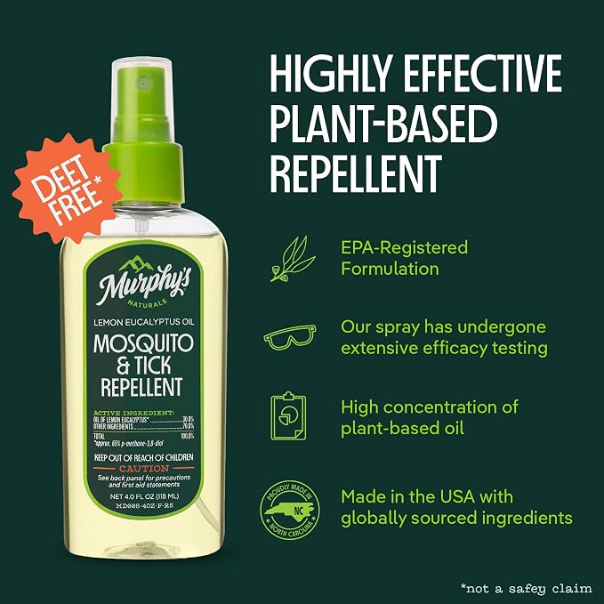 Murphy's Naturals Mosquito & Tick Bug Repellent Spray, Oil of Lemon Eucalyptus for Skin + Outdoor Gear, 4 Ounce Pump, 2-Pack
