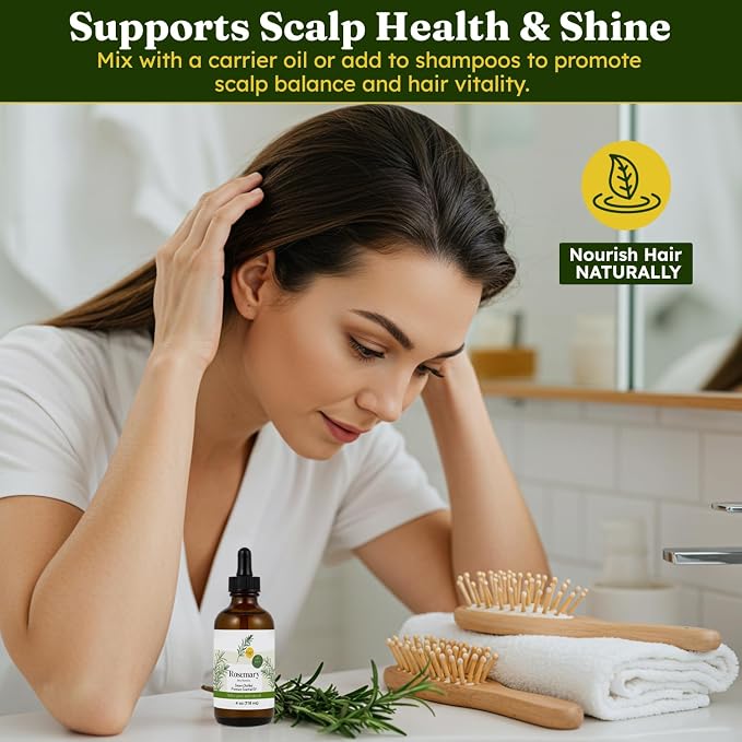 Steam Distilled Rosemary Essential Oil - Premium Hair Growth Oil for Scalp Stimulation & Refreshing Aroma - Essential Oil Supports Healthy Hair, Skin & Mental Clarity - 4oz
