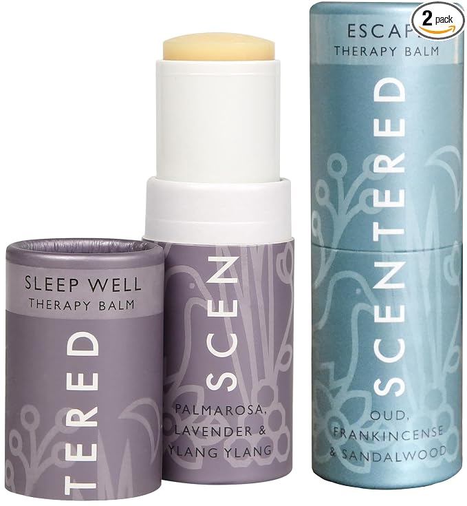Scentered Aromatherapy Balm Sticks for Sleep & Meditation - Roll On Essential Oil Blends of Oud, Lavender, Ylang Ylang - Aromatherapy Gifts for Women - Sleep Well & Escape