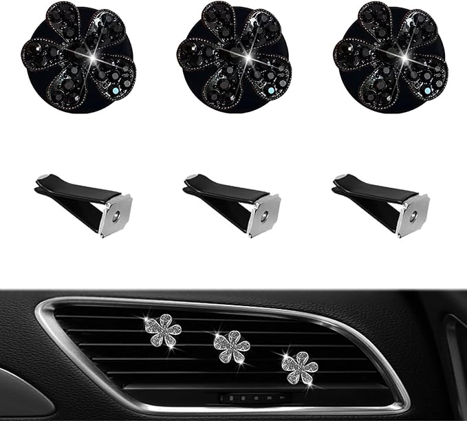 5 Pcs Car Vent Clip,Bling Flower Air Fresheners Vent Clips,Car Diffuser Rhinestone Car Interior Decoration Charm Accessories