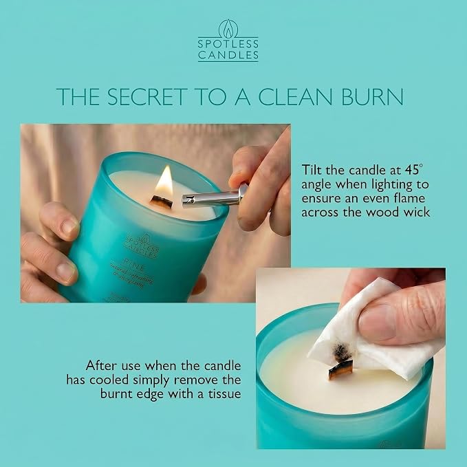 Pine Candle; 9.7 oz: 55 Hrs Burn Time, Soy Wax Teal Frosted Jar with Crackling Wooden Wick & Luxury Gift Box: Pine Scented Candle by Spotless Candles | Soy Wax, 55 Hrs Burn Time, Crackling Wooden Wick, Luxury Gift Box