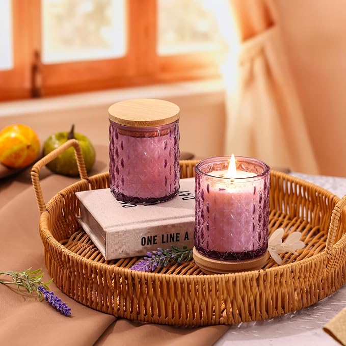 MATAHUM 2 Pack Lavender Scented Candles for Home Decor, 6.5oz Natural Soy Wax Aromatherapy Jar Candles, Lavender Candle for Relaxing Meditation, Birthday Housewarming Giftable for Women