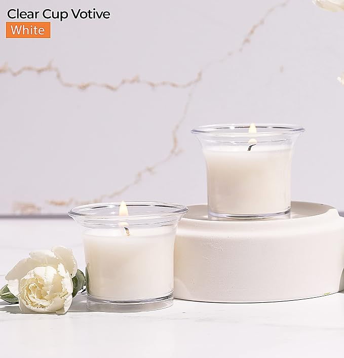 HYOOLA Clear Cup Scented Votive Candles - White - 12 Hour Burn Time - 4 Pack - European Made