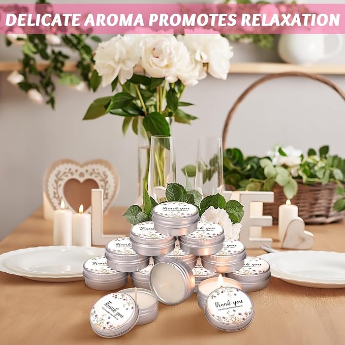 MTLEE 50 Pcs Wildflower Wedding Candles Gift Favors for Guests 1 Oz Lavender Scented Soy Wax Aromatherapy Candle Favors for Bridal Shower Rustic Wedding Party Guests(Wildflower)