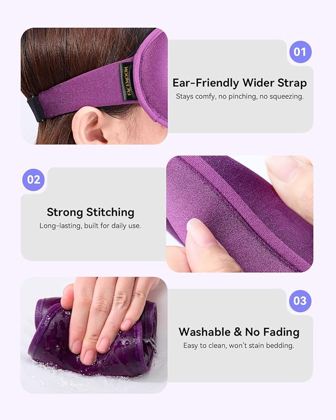 Weighted Blackout Sleep Mask for Women, 3D Contoured Zero Eye Pressure, Lash-Friendly Deep Eye Cups, Adjustable Slide Buckle Strap, Self-Care & Relaxation Gift for Her (Purple)