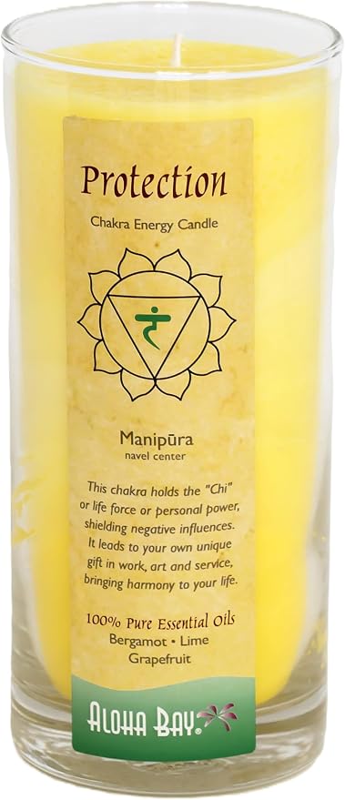 Premium Scented Candle Hand Made Chakra Energy Jar | 11 Oz Jar | Protection, Manipura| Yoga, Prayer & Meditation Candle | Long Burn 60 Hours | Essential Oils of Bergamot, Lime & Grapefruit | Aloha Bay
